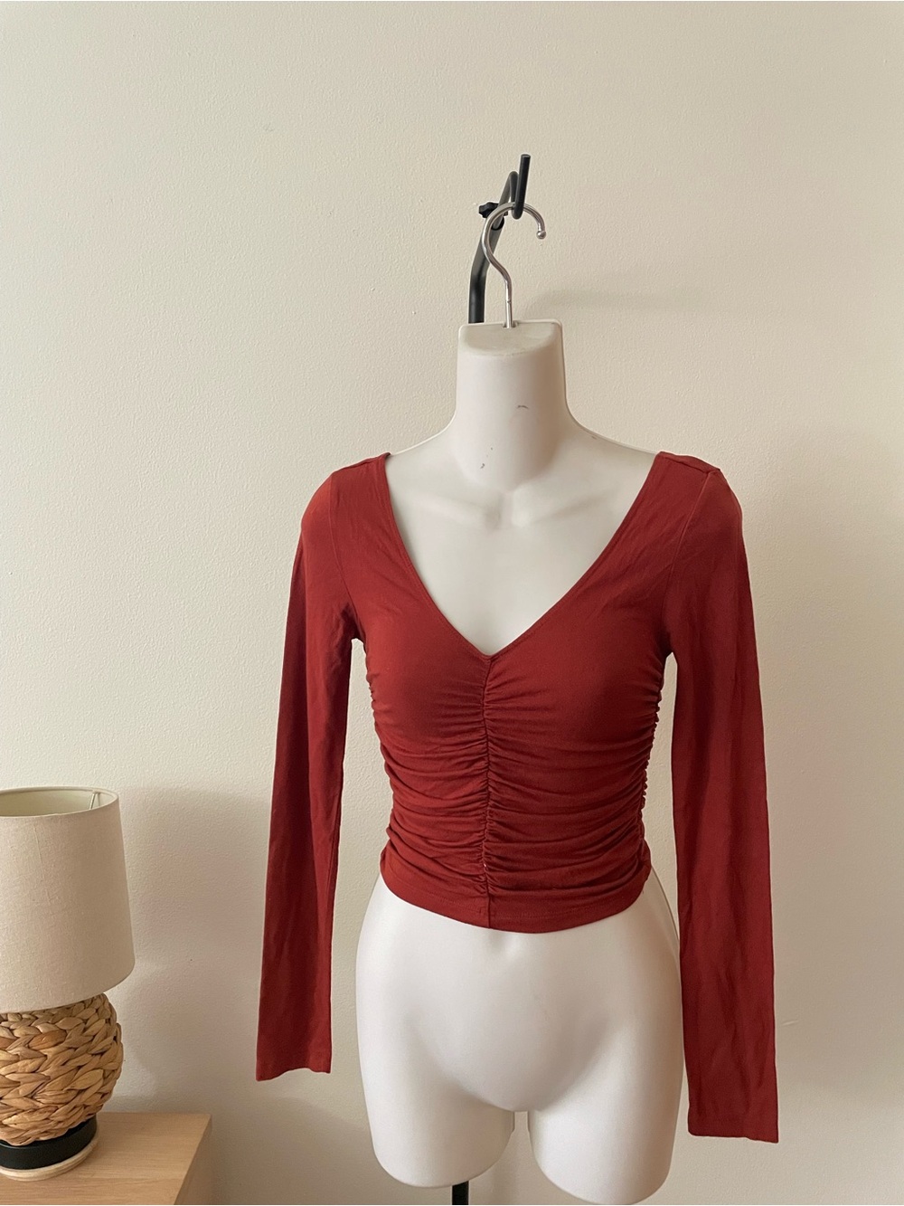 Forever 21 Rust Red Ruched V-Neck Crop Top